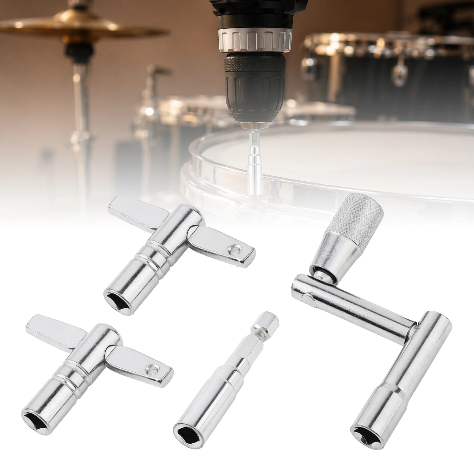 4 Piece Drum Tuning Keys Kit for Electronic Acoustic Drums with Quick Tuning Key T Shaped Key Drill Bit Drum Maintenance Set