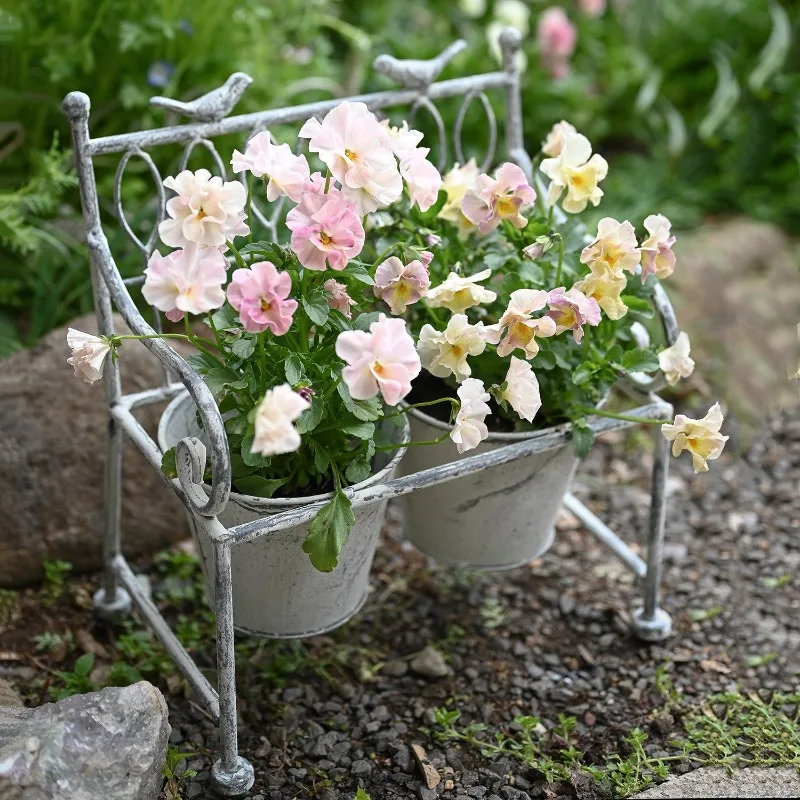 Vintage Iron Flower Pot Chair Planter French Style Balcony Garden Decor Rustic Metal Planter Stand Antique Iron Plant Holder