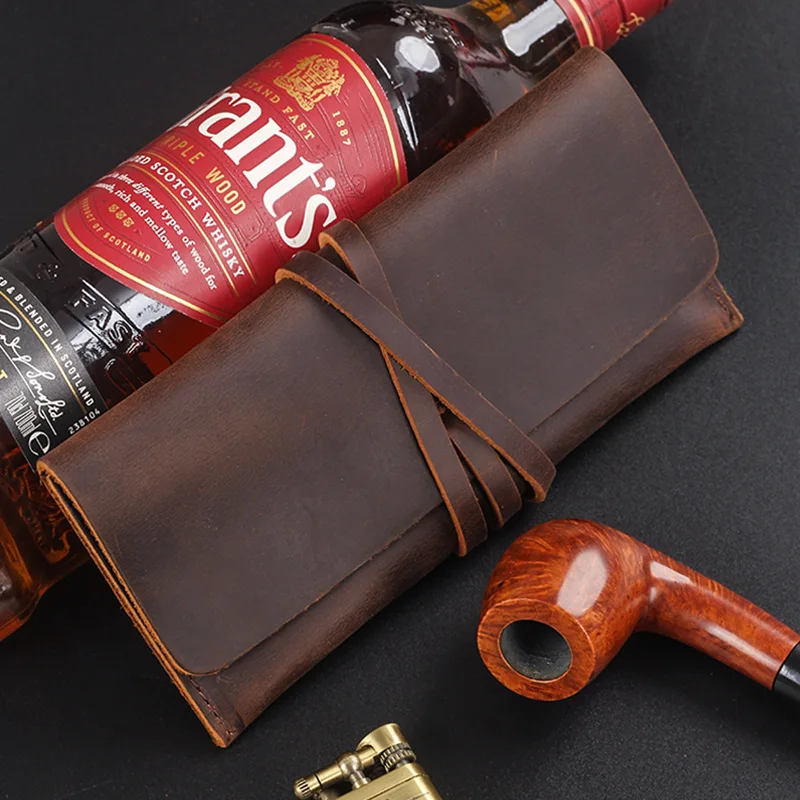 Cigarette Pipe Bag Folding Creative Roll Rope Strapping Leather Vintage Pipe Bag Hand Tobacco Pack Cigarette Accessories