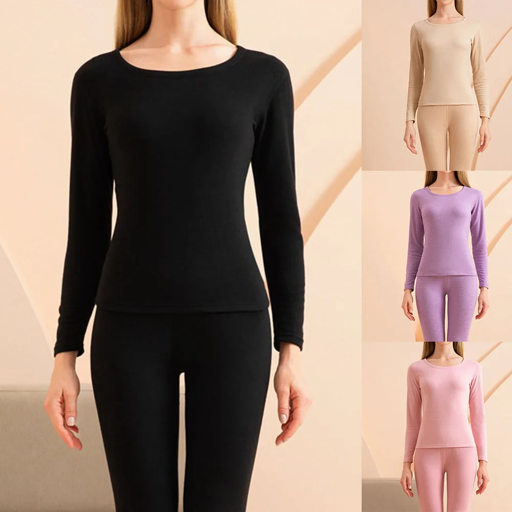 

Зимние женские однотонные теплые комплекты нижнего белья. Женский однотонный модный повседневный теплый костюм с длинными рукавами и круглым вырезом.