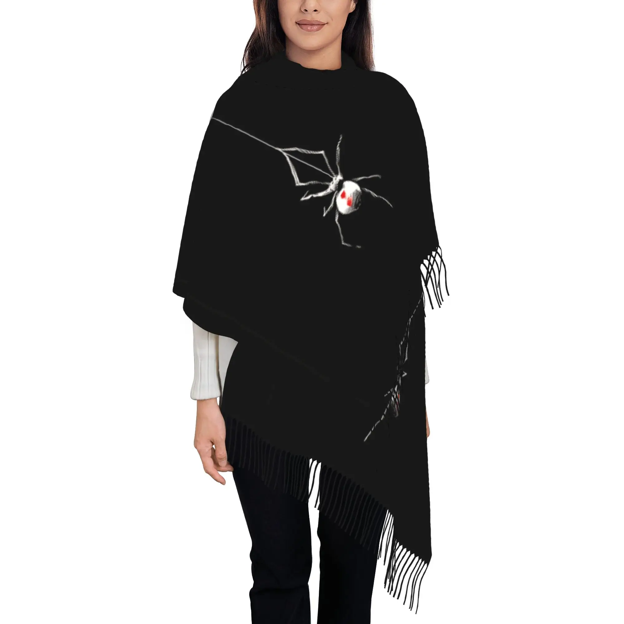 1 PC Halloween Print Single Black Spider Autumn Scarf Women Winter Pashmina Shawls Warm Blanket Wraps  Female Thick Scarves