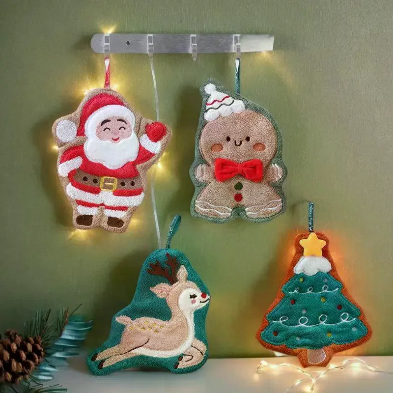 Coral Fleece Christmas Santa Claus Hand Towels Water Absorption Quick-drying Hand Towel Christmas Tree Bell Kitchen Bathroom
