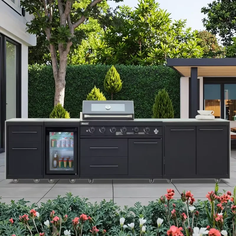 Premium Korean Style Black Powder Coated Stainless Steel BBQ Grill Modern Luxury Outdoor Party Home Use Oversized 6 Burner