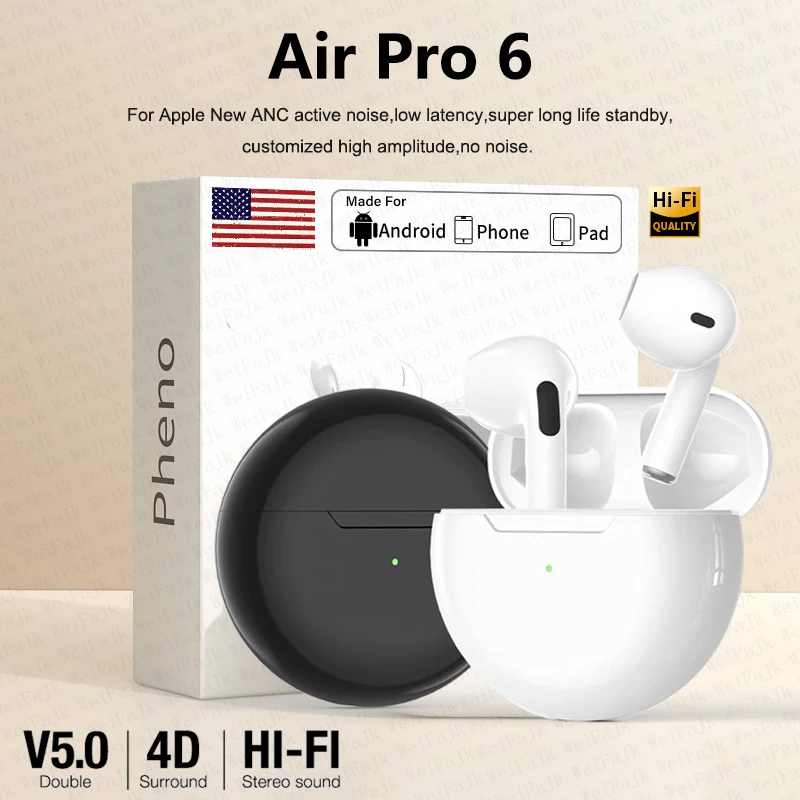 

Original Air Pro 6 Pods TWS Max Wireless Bluetooth Earphones Mini Earbuds Earpod Headset For Airpodding Apple iPhone Headphones