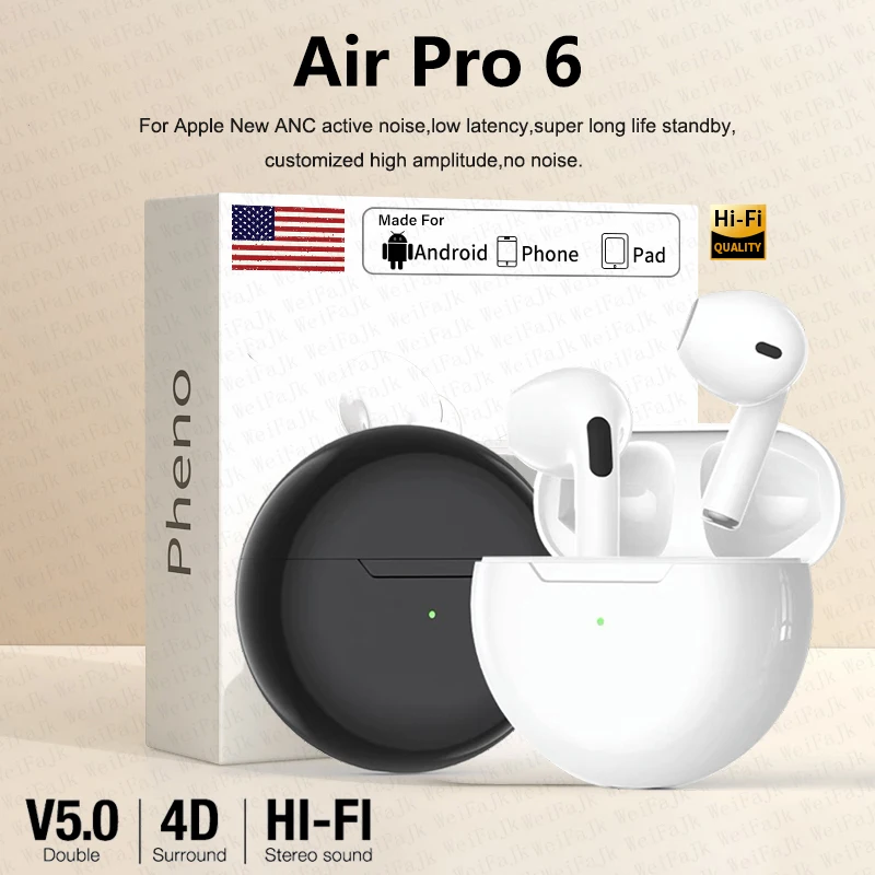 Original Air Pro 6 Pods TWS Max Wireless Bluetooth Earphones Mini Earbuds Earpod Headset For Airpodding Apple iPhone Headphones