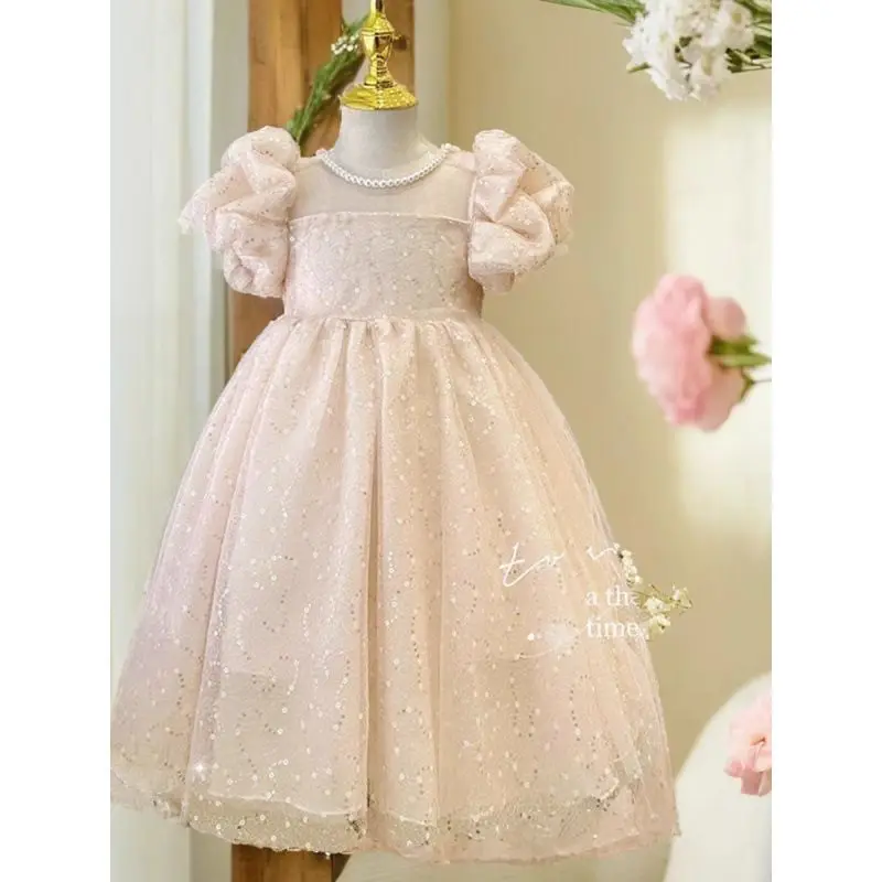 Children's Western Style Flower Girl Skirt Heavy Industry Girls Dress Summer New High-End Dress Princess Dress1Y-8Y