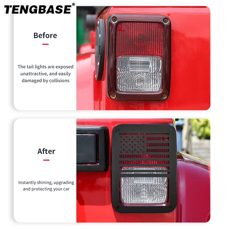 

For Jeep Wrangler JK 07-17 2 and 4 Door Guard Accessories Aluminum Black Lamp Hoods 1Pair Rear Tail Light Cover Decoration