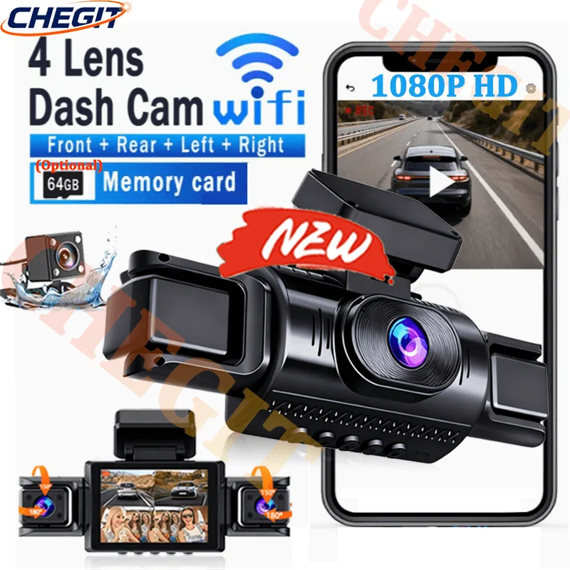 360° Car DashCam WIIF Video Recorder 1080P Car DVR 3/4 lens Front inside or Rear View Night Vision Black Box 24H parking monitor
