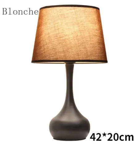 

American Black Fabric Table Lamp Bedside Bedroom Desk Lamp Modern Warm Button Living Room Table Lighting Atmosphere Lamp