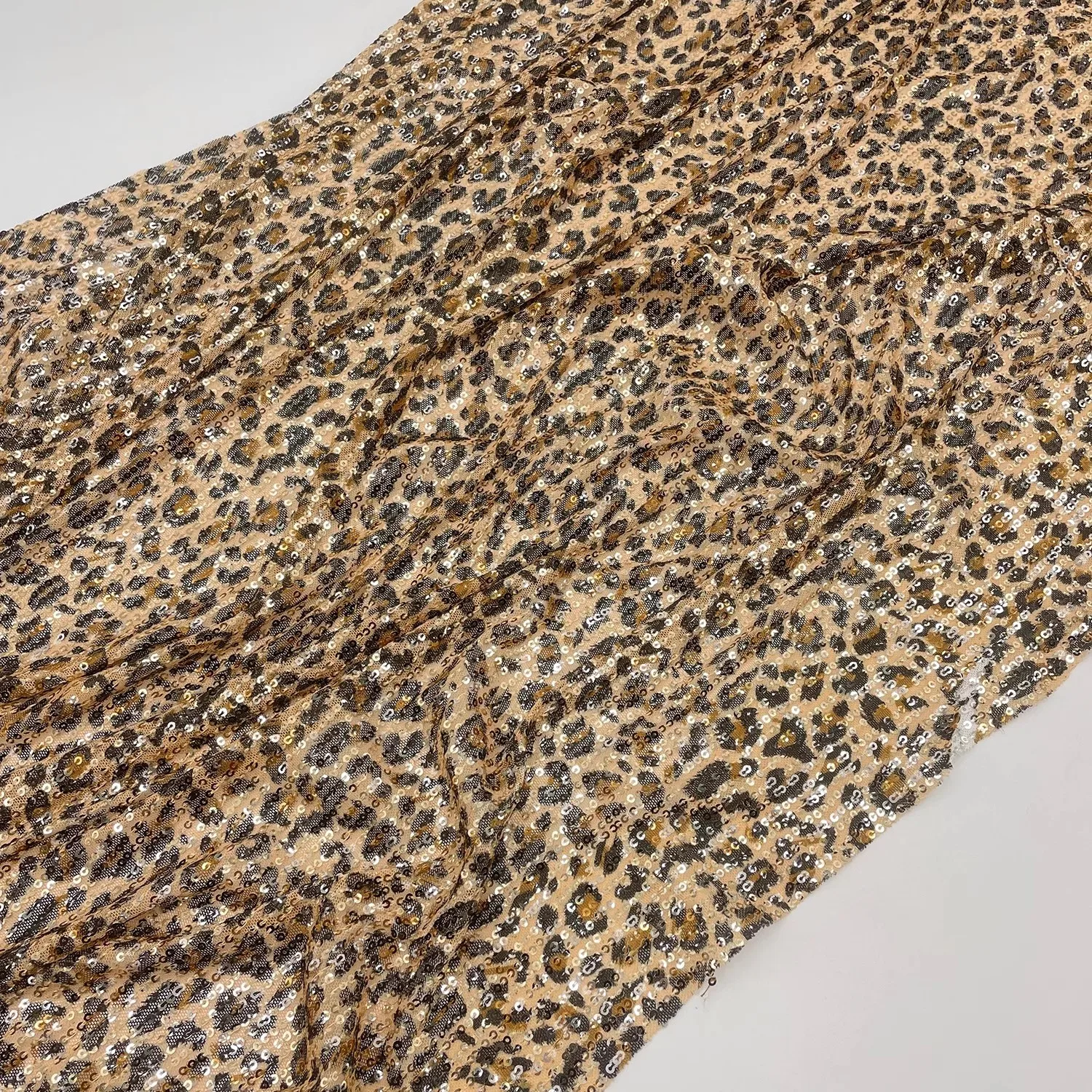 Brown American Leopard Print Mixed With Glitter Chiffon Sequins Fabric