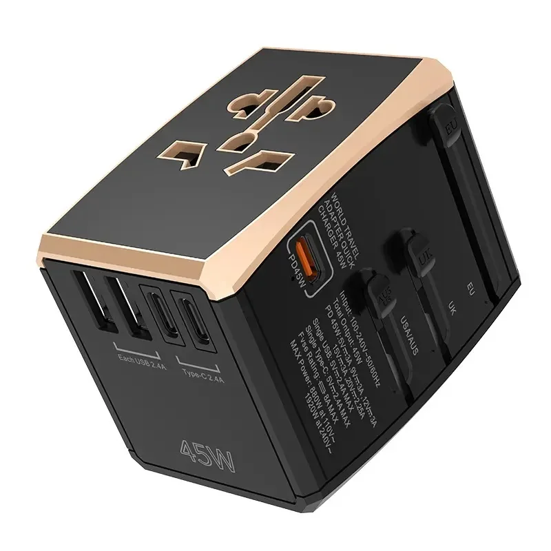 PD45W Universal Travel Adapter International Plug Adapter Fast charger 5USB ports Convert Adapter Universal Socket Charger Power