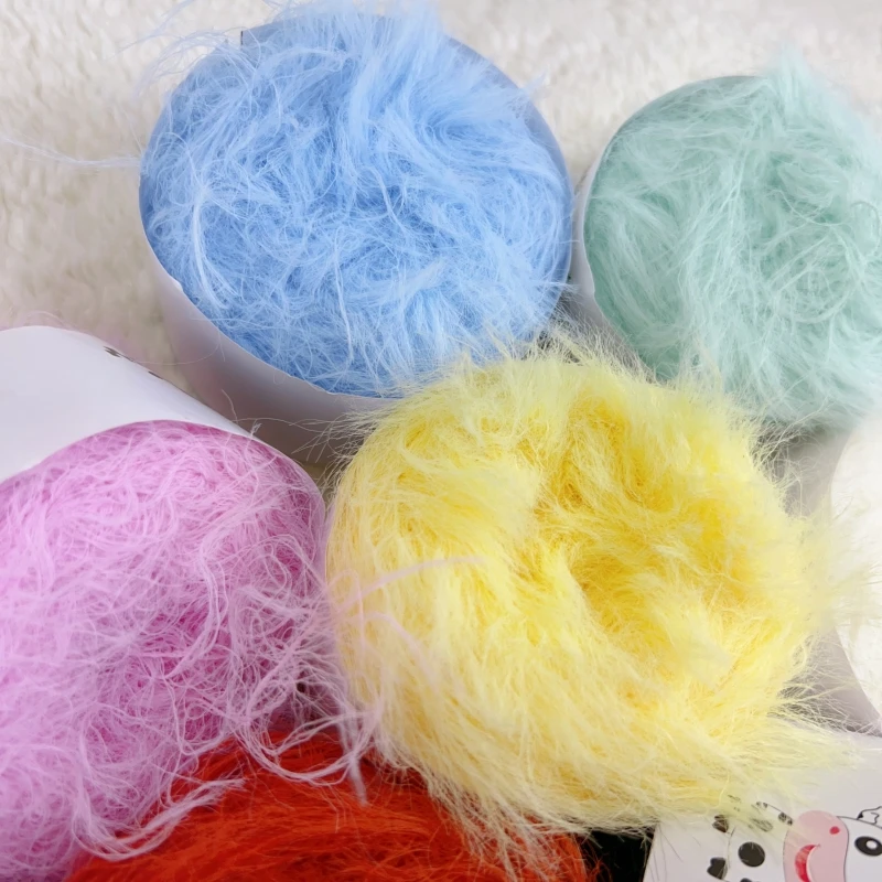 2strands Long Wool Colorful Yarn Phoenix Feather Yarn for DIY Sweater Towel Scarf Faux Fur Knitting Yarn for Babies 60g