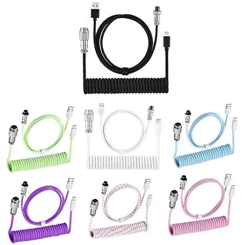 Cable en espiral para teclado mecánico USB tipo C, 7 colores, teclado mecánico USB, aviador, PC de escritorio, ordenador, Cable conector de aviación