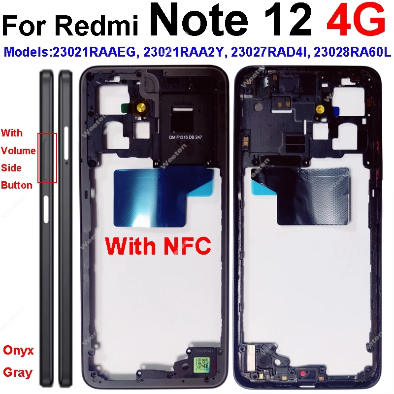 Middle Frame Housing For Xiaomi Redmi Note 12 12s Pro 4G Middle Frame Bezel Holder Cover with Side Buttons Parts