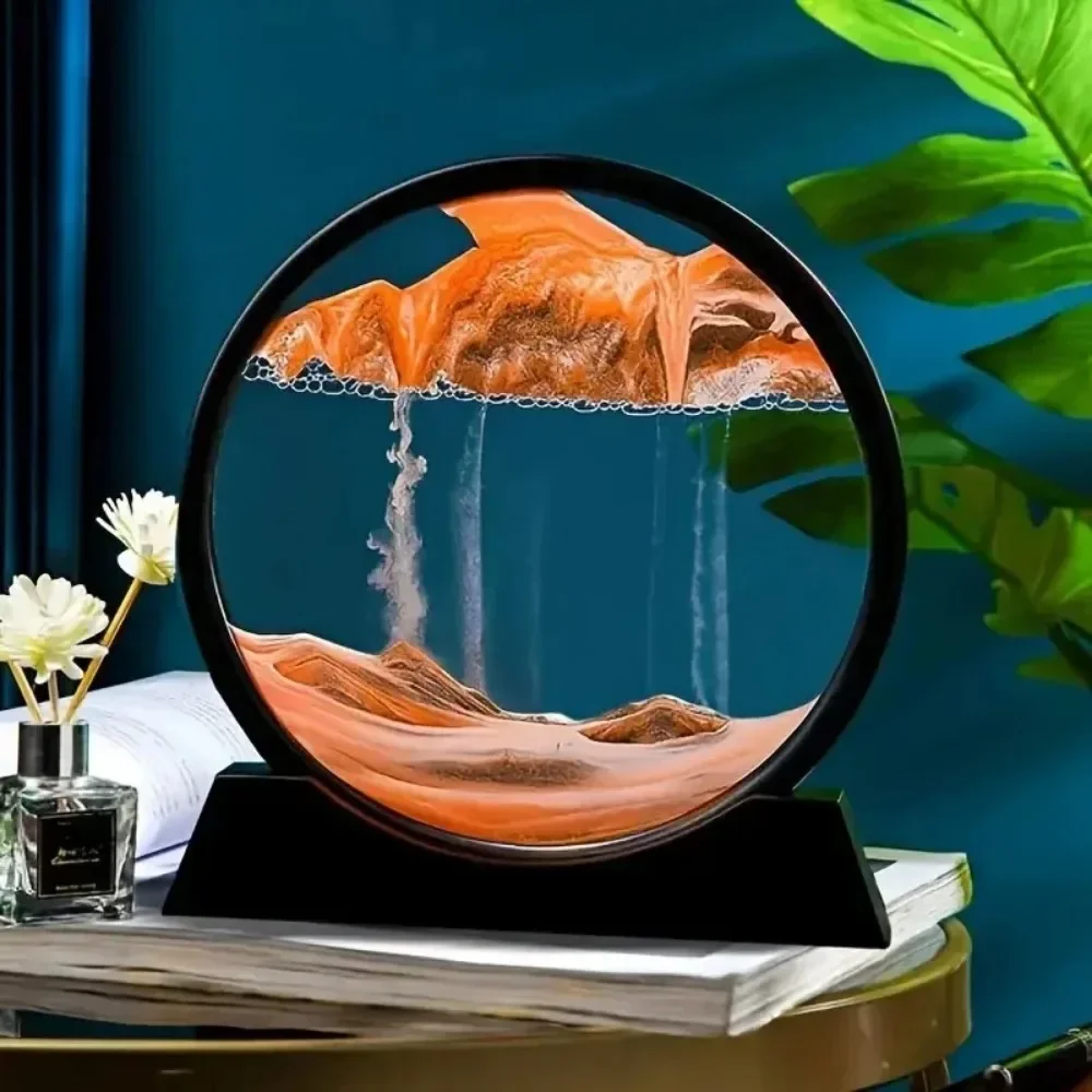 

3D Hourglass Flowing Sand Art Painting Circular Glass Deep-sea Sand Scenery Decoration Office Decoration Home Decoration