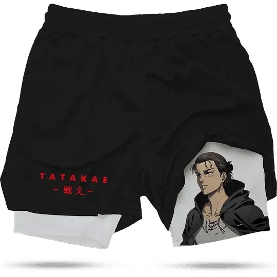 Anime Attack on Titan 2-in-1 Shorts Summer Men's Women's Shorts Quick Drying Breathable Sports Fashion Family Matching Clothing