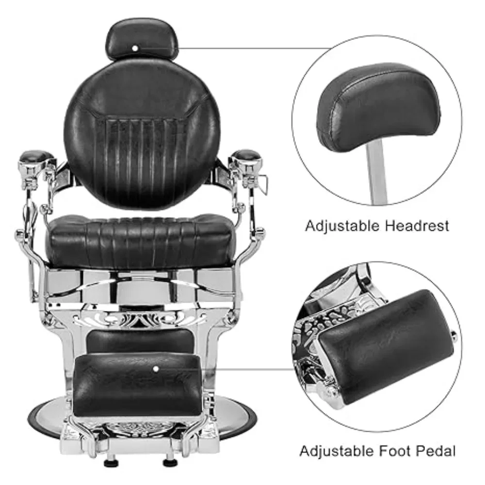 

Heavy Duty Vintage Barber Chair – Hydraulic Recline, 700lbs Capacity, 360° Rotatable with Headrest, Professional Salon