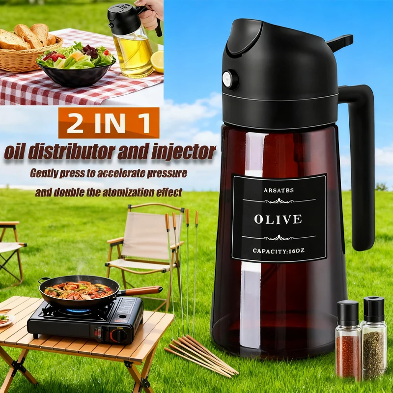 Botella Dispensadora de Aceite Portátil de 470 ml, Color Verde Oscuro, Bloqueadora de Luz, para Cocina, Freidora de Aire, Rociador de Aceite de Oliva, Botella de Vidrio Oscuro