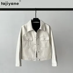 Tajeyane-Chaqueta de piel auténtica para mujer, chaqueta de piel de oveja con cuello cuadrado, abrigo de cuero delgado de una sola botonadura, 2023