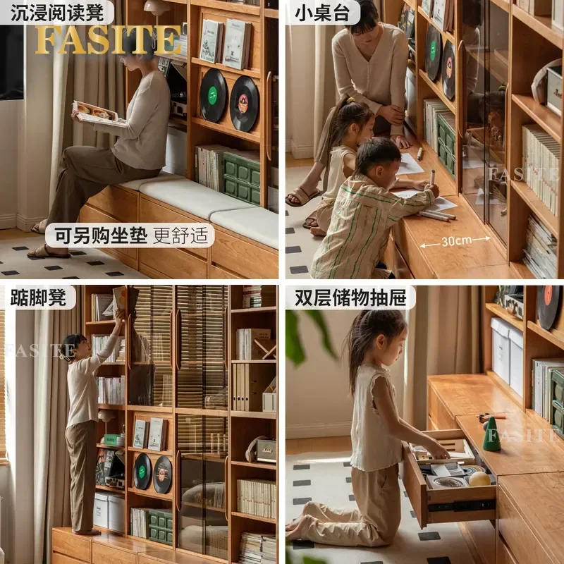 wood language solid wood card seat bookcase cherry wood study covered antique combination glass cabinet household