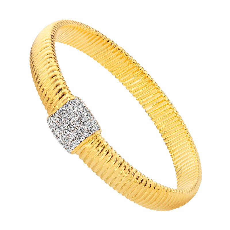 

VAROLE New Product Snake Bone Texture Bangle Female Multi-layer Cubic Zircon Bold Brass Jewelry Fine Bracelet Bangles