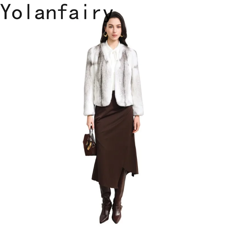 YOLANFAIRY Full Pelt Mink Fur Luxury Coat Whole Natural Real Velvet Mink Coat Fur Jacket 2026 Woman V-neck Winter Short Coat