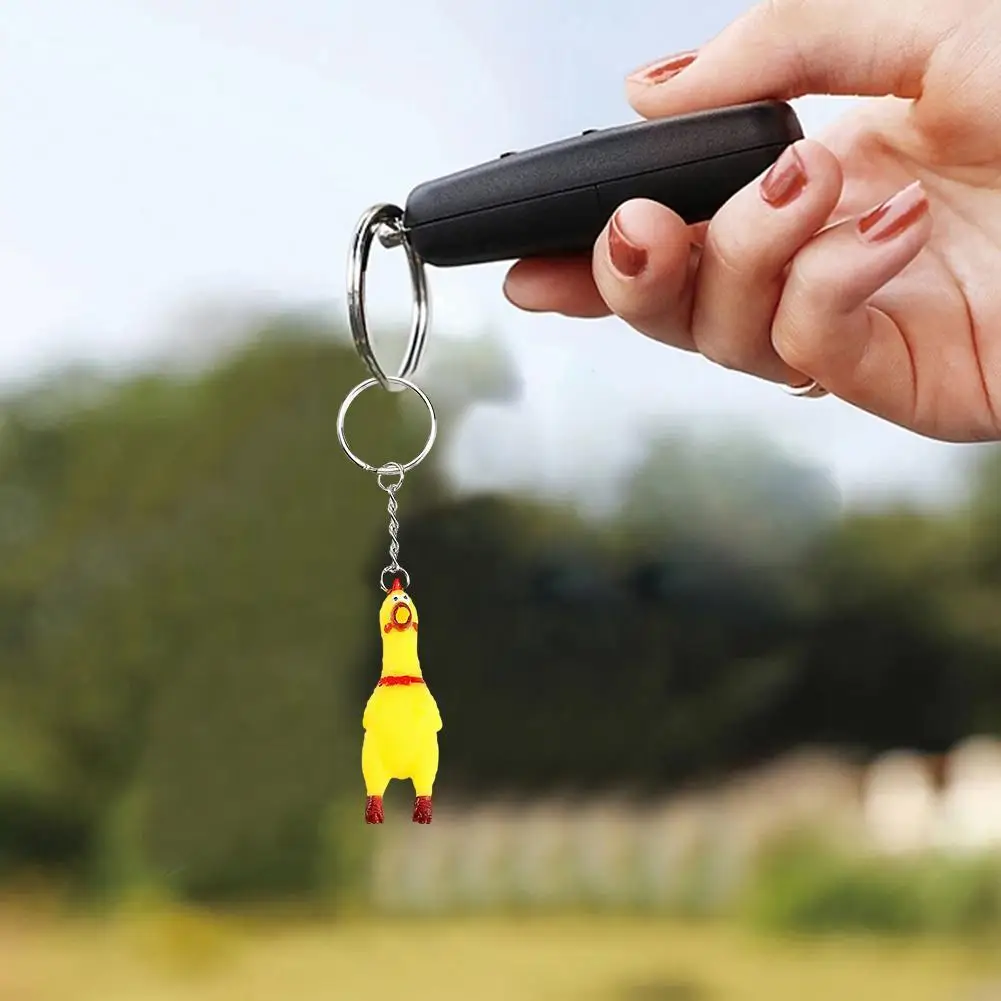 LLavero de pollo de goma, dijes de broma de Halloween, llavero a granel para colgante de grito a granel, recuerdos de fiesta