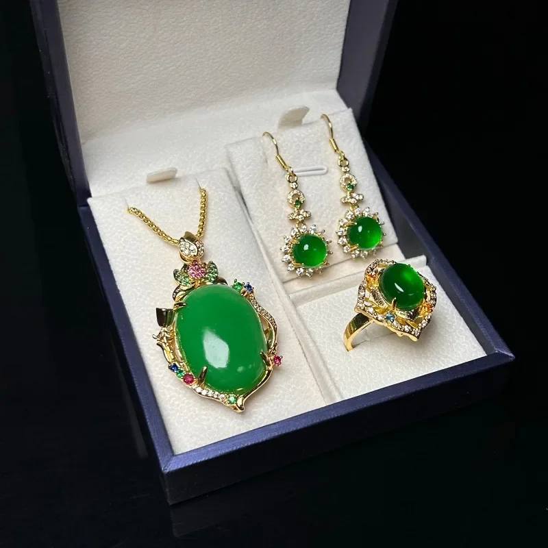 

Natural High Ice Three-piece Set, Quartzite Jade Set Jewelry