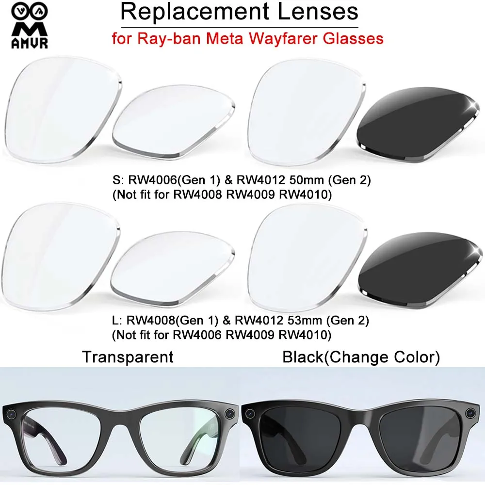AMVR Lightweight Glasses Lens for Ray-ban Meta Wayfarer Replacement Lenses Smart Glasses Accessories