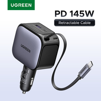 UGREEN 145W 90W 60W Car Charger 3 USB-C & 1 USB-A Ports PD QC4.0 Fast Charging with Retractable Cable for iPhone 15 Pro MacBook