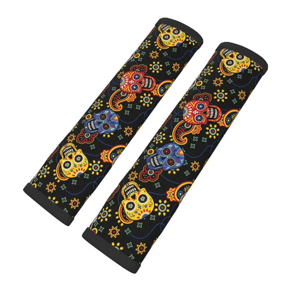 Sugar Skull Print  Pattern Design Suitable for Car Seat Belt Covers, Shoulder Bags, Backpacks, and Protective Covers