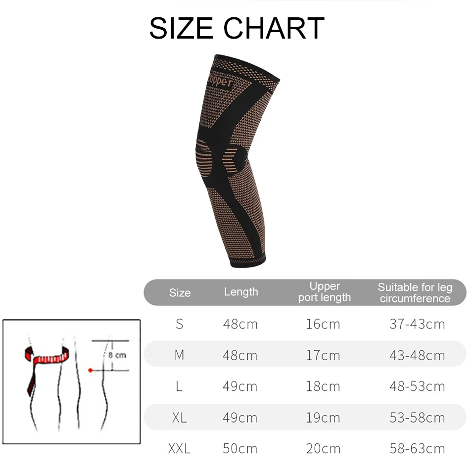 LOOGDEEL Long Copper Nylon Kneepads Sports Fitness Sided Bullet Compression Knee Guard Arthritis Joint Pain Relief Knee Sleeve