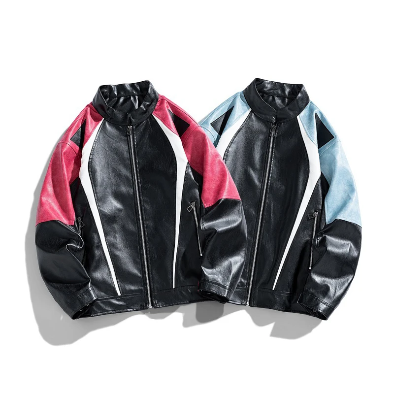 Autumn Men's Biker PU Leather Jackets Man Retro Stand Collar Motorcycle Leather Coats Man Windbreaker Zipper Jackets Clothing