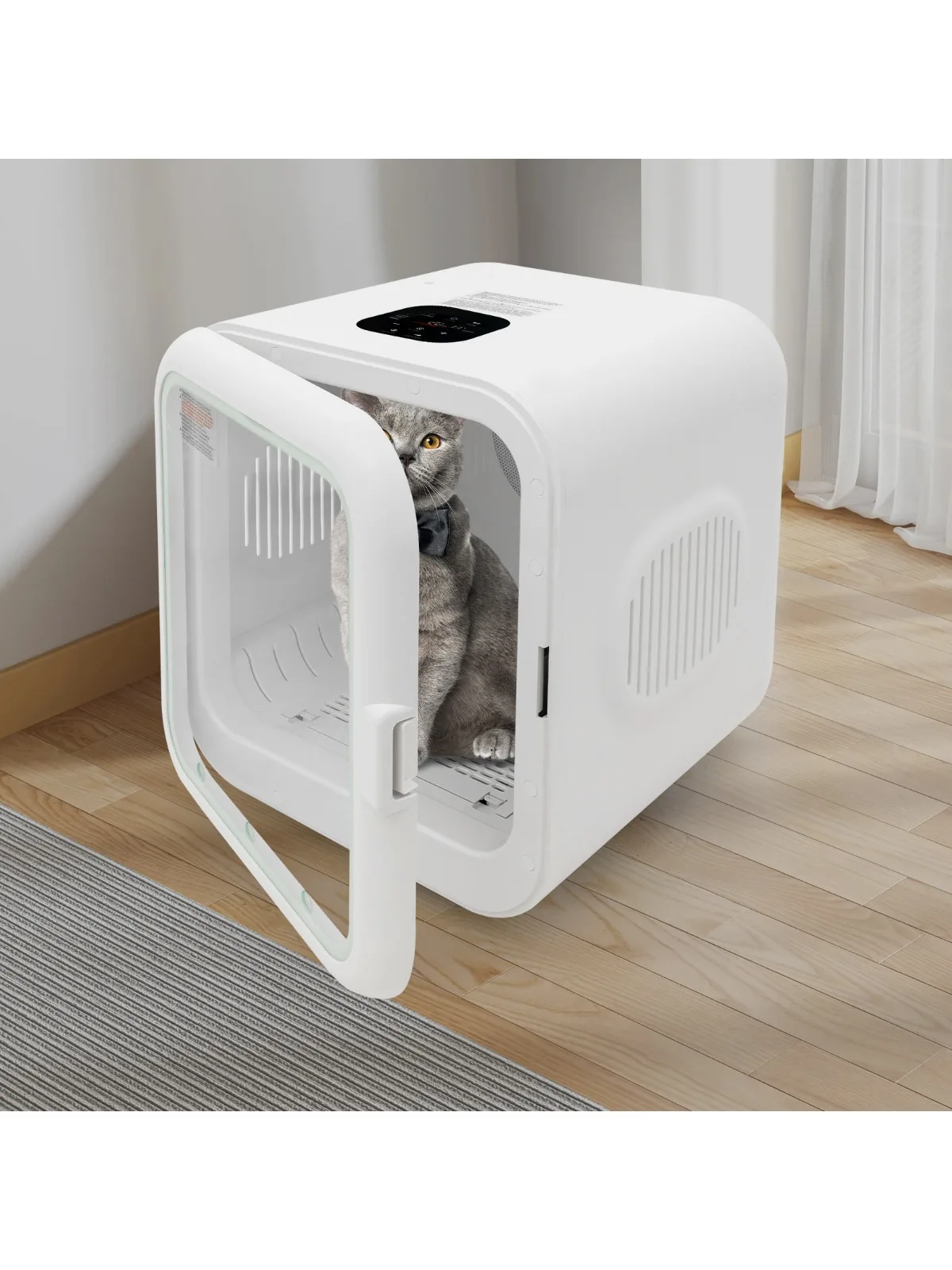 Droogbox Droogapparaat Huisdierhaardroger 62L Geüpgradede ABS Gehard Glas 800W Instelbare Tijd & Temperatuur Honden- en Kattenverzorging EU Standaard - afbeelding 2