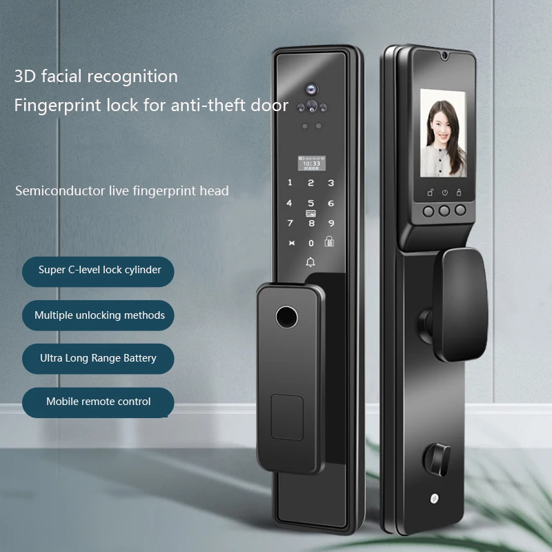 Factory 3D Facial Recognition Smart Lock Fingerprint Password Mobile Remote Unlock Video Monitoring Bluetooth