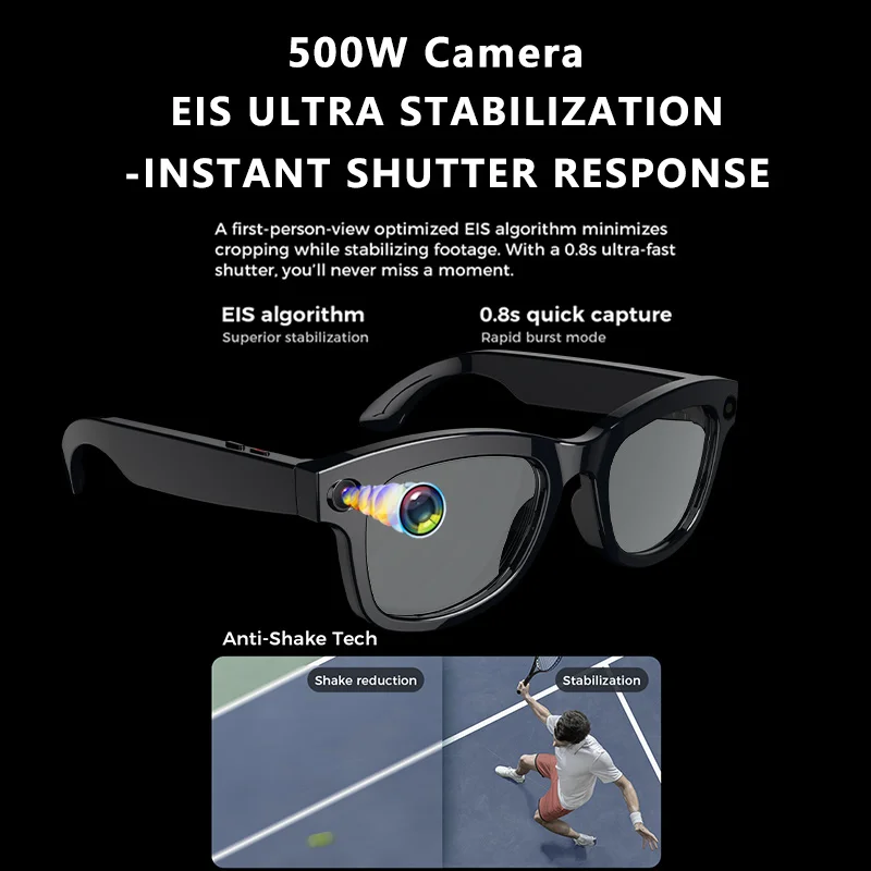 Camera AI Smart Glasses w/ChatGPT | 5MP EIS Auto-Focus, Real-Time Translation, Voice Control, 5GHz WiFi, ENC Dual-Mic