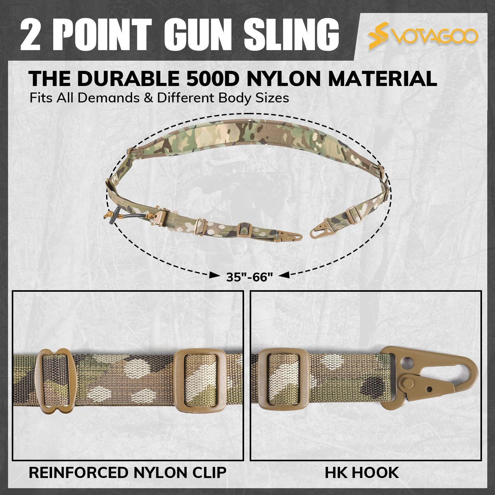 VOTAGOO 전술 2포인트 슬링, HK 후크가 있는 - Tactical Sling 2 Point Quick Adjust Rifle 리뷰 및 가격