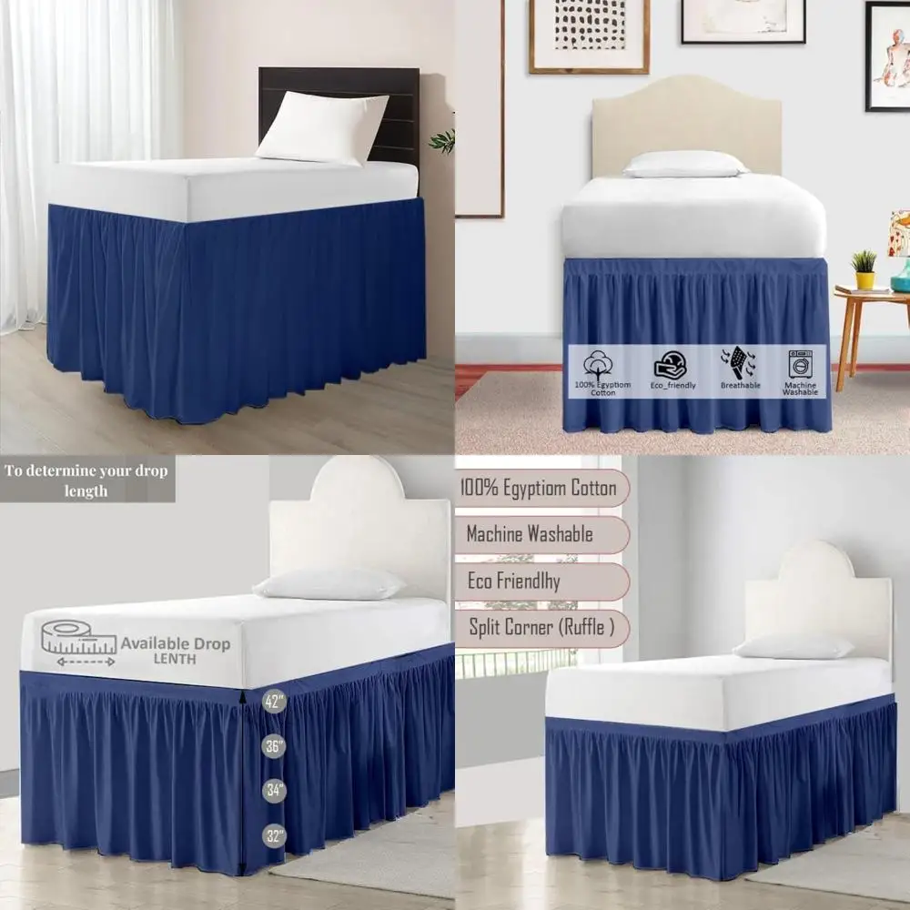 

Twin XL Cotton Bed Skirt with 32 Inch Drop, Split Corner Design, Perfect for College Dorms, Extra Long Size