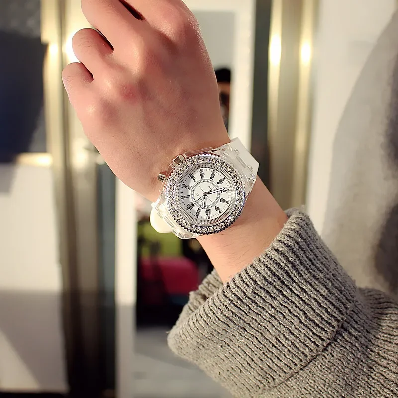 LED Light Flash Luminous Watches Women Men Boys Girls Silicone Wrist Watch Fashion Rhinestone Clock Kids Children Relogio Saati