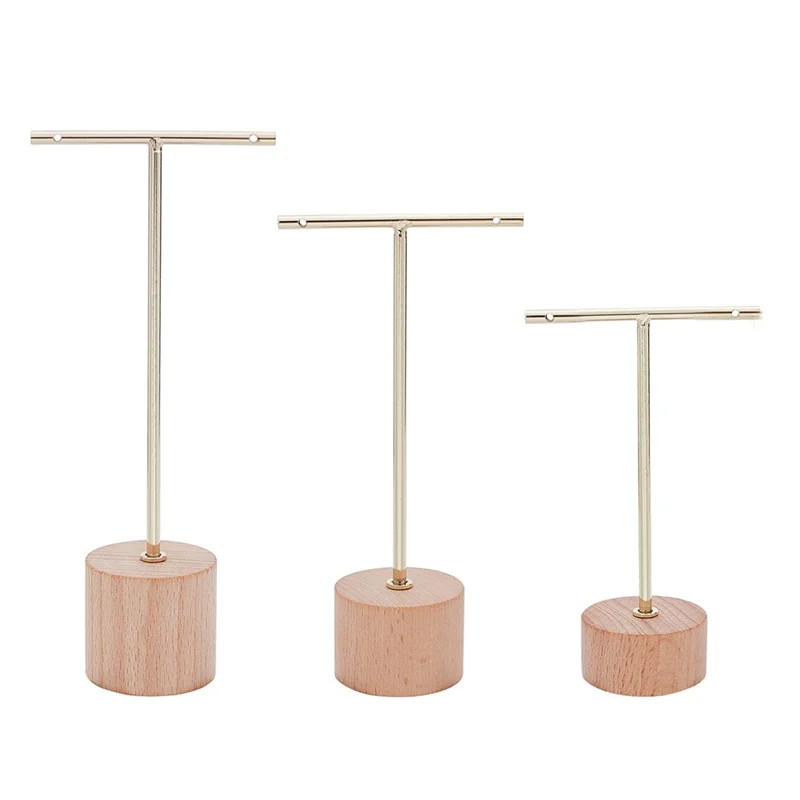 

3Pcs T Bar Earring Display Stand with Wooden Base Jewelry Holders Hanging Jewelry Organizer for Photography Props B