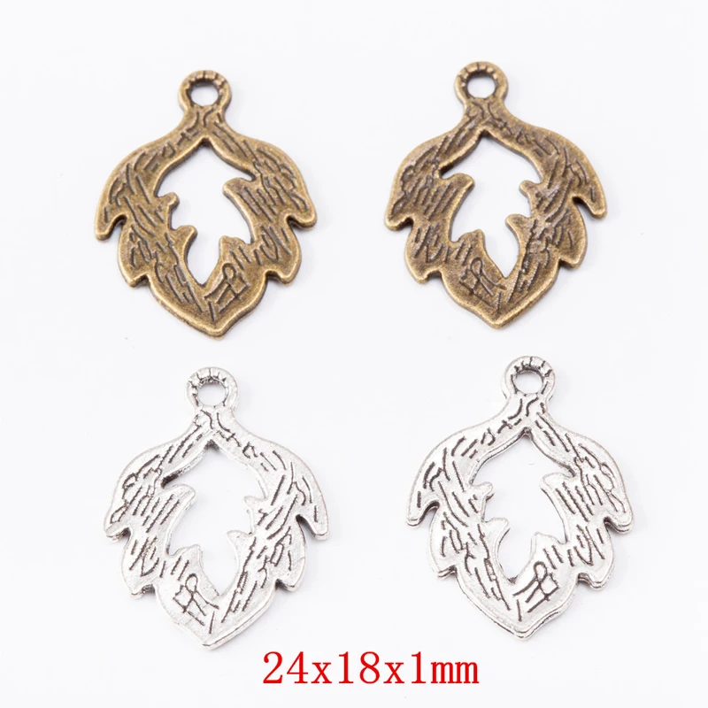 50pcs 24*18MM Zakka Style Wedding Creative Gift Alloy Hollowed Out Leaf Jewelry, Vintage Classic Handmade Diy Sweater Necklace P