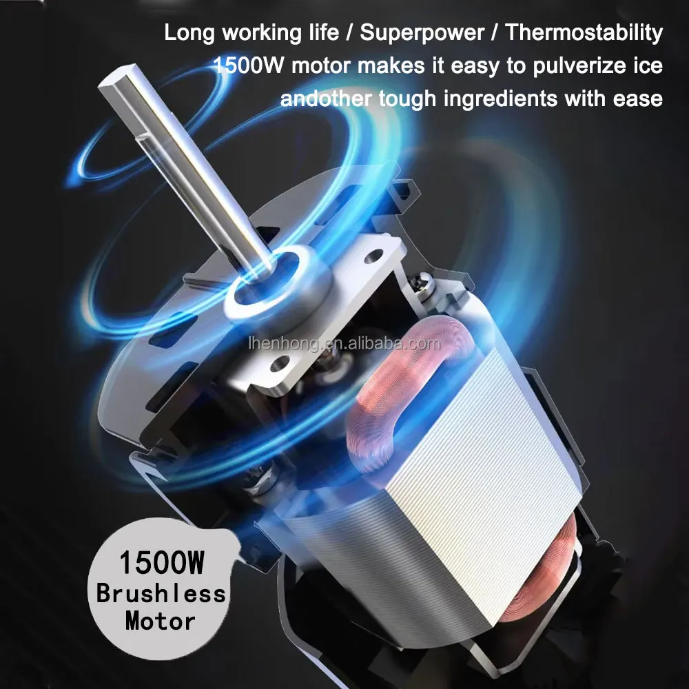 Commercial Smoothie Blender, Stainless Steel 304 Blades, Quiet Brushless Mixer, Sound Reduction Cover, Heavy Duty Mixer