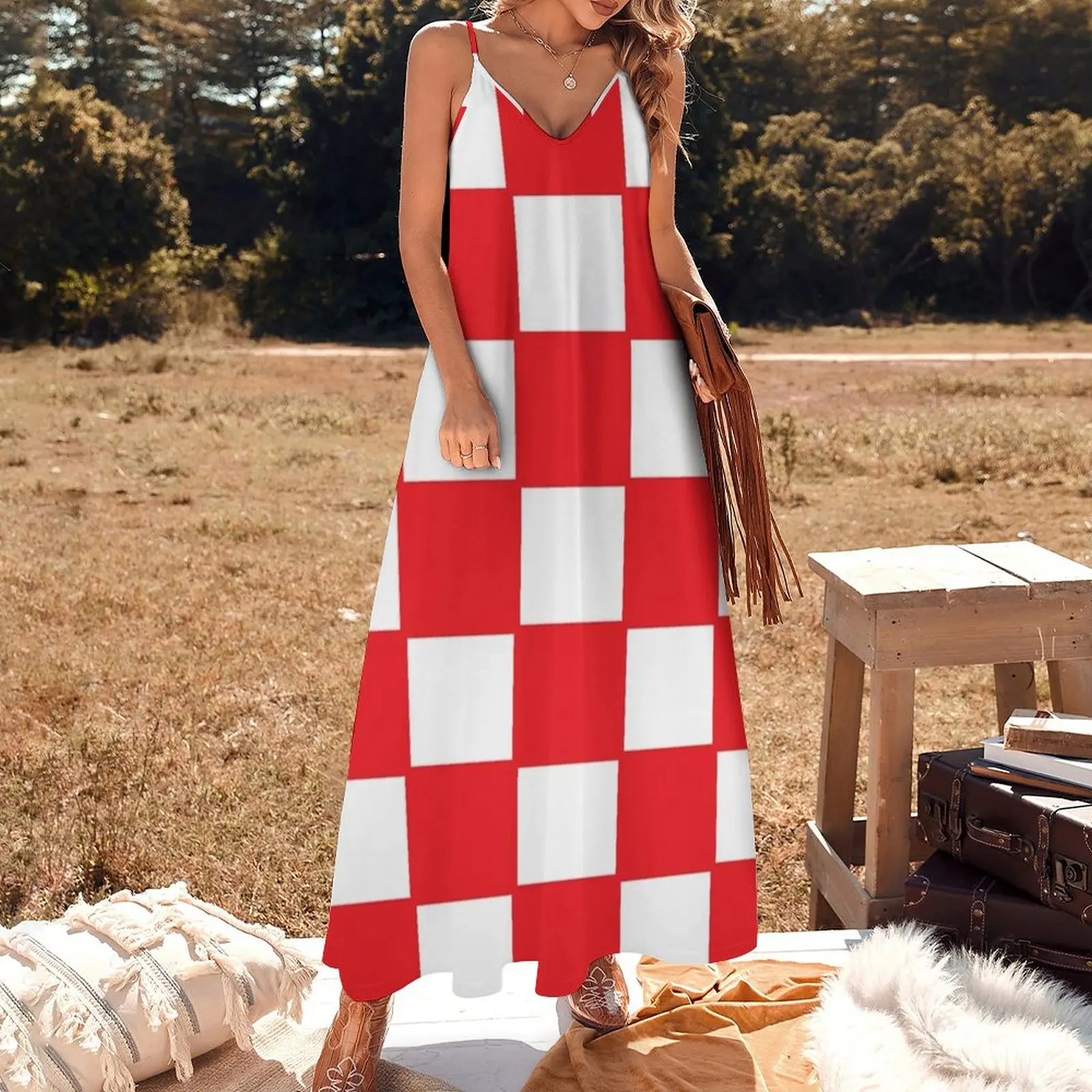 Croatia red chess board Sleeveless Dress Dress women purple dress Female dress Bridesmaid dress woman