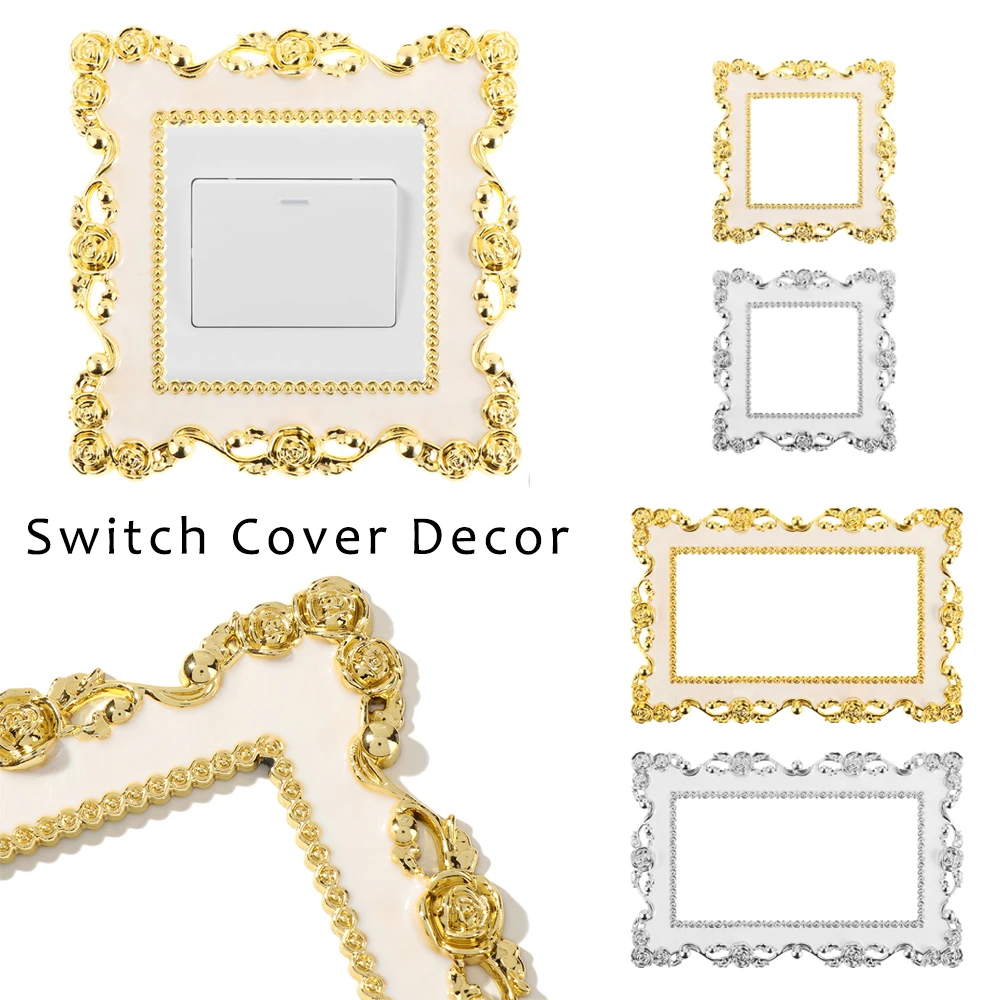 Rose Edge Single and Double Gold Silver Home Decor Wall Sticker Surround Socket Frame Light Switch Cover