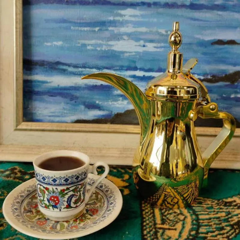Arabic coffee pot can be heated, gold high-end coffee pot, stainless steel pot, tea pot, palace style, boiled water, milk