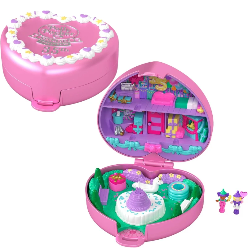 New Surprise Doll Polly Pocket  Playset Pocket 35th Birthday Partytime Stamper Compact Toy Set Gifts for Girls