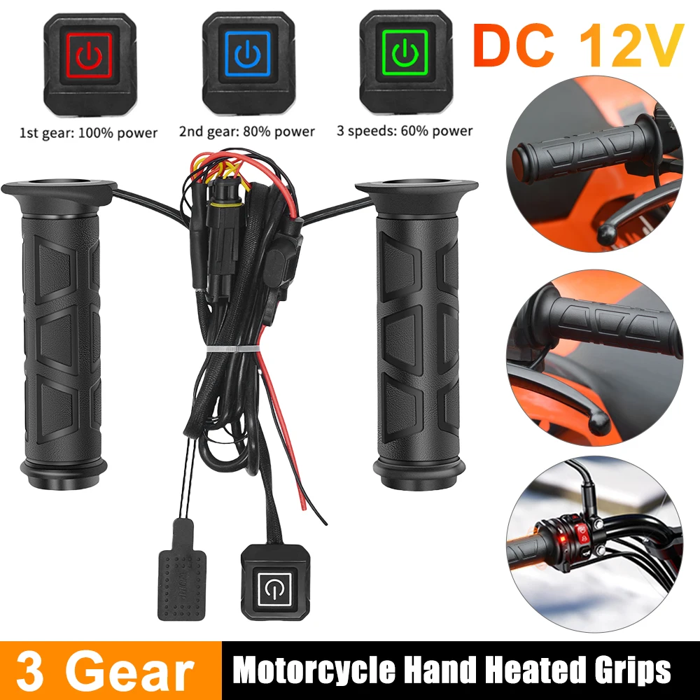 

1/2PCS 12V Motorcycle Hand Heated Grips 3 Modes Adjust Temperature Hot Handlebar Anti Vibration Anti Slip Fast Heating Handgrips