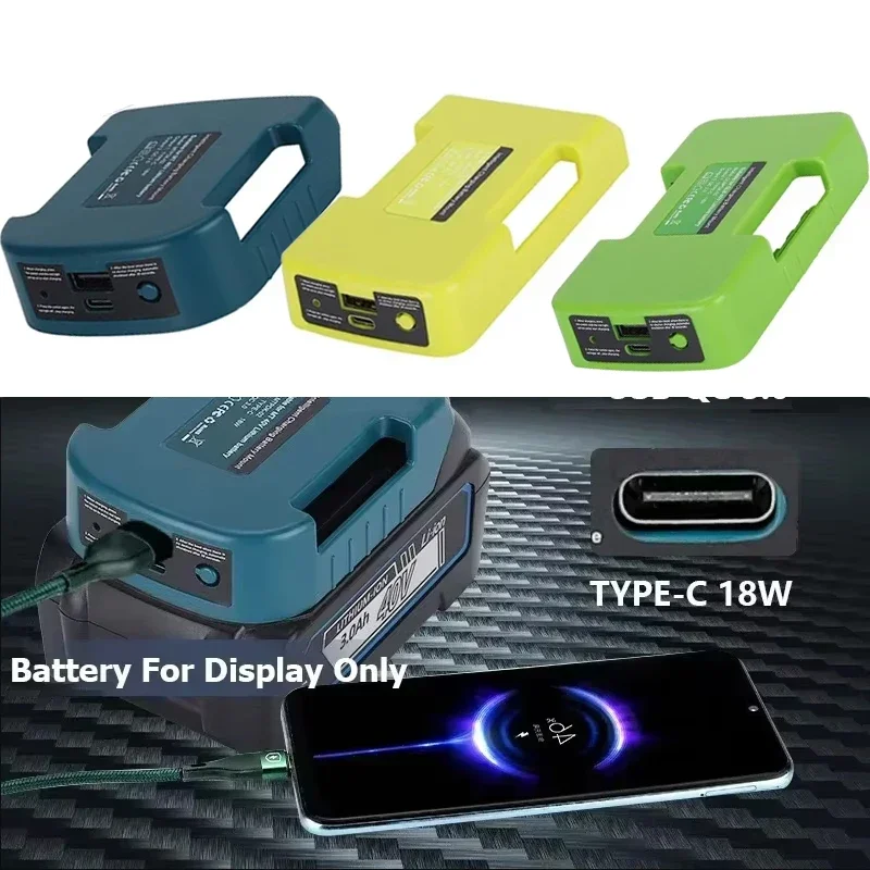 Li-ion Battery Holder with Type-C USB Fast Charge Storage Rack Belt Buckle For Makita/Ryobi/Greenworks 40V Batteries