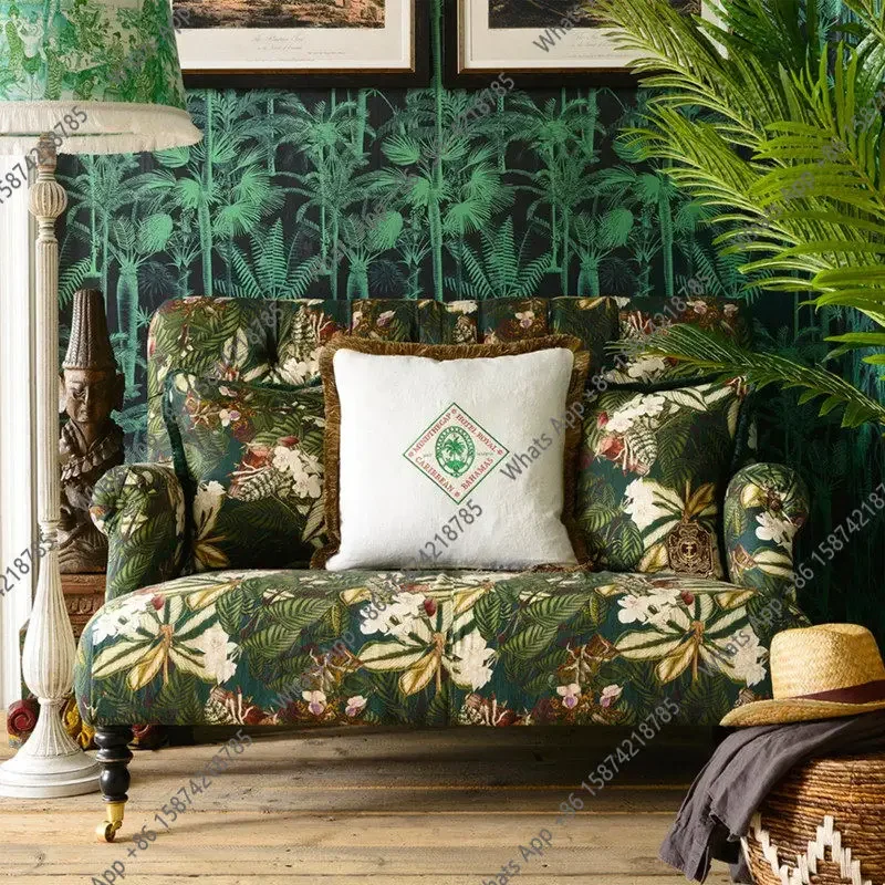 N64 Vintage double color high-back sofa living room small apartment balcony bedroom American pastoral fabric two-seater sofa