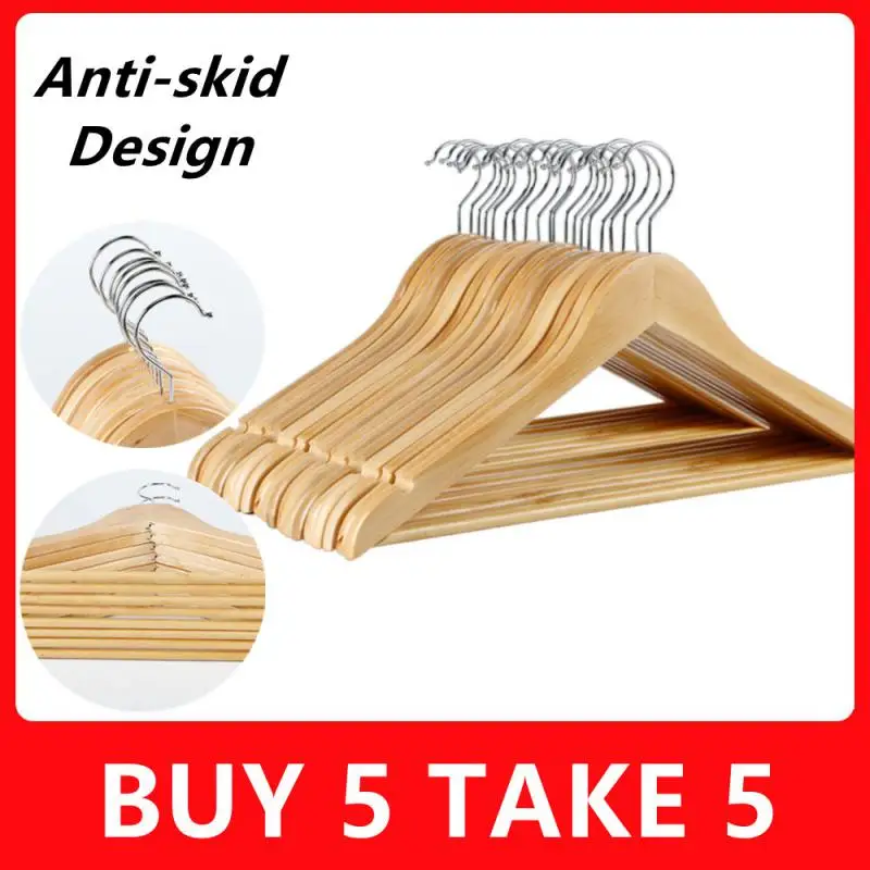 BUY 5 TAKE 5 Solid Wood Clothes Hanger Metal Round Hook Anti-skid Design Wooden Clothes Support for Dormitory Home Hotel Storage